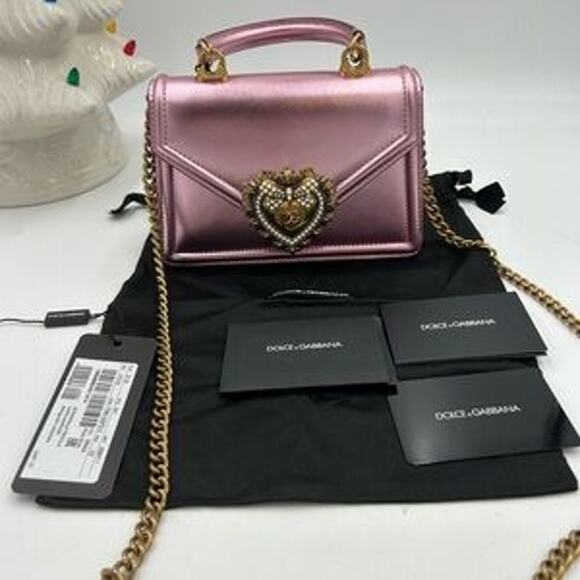 Women's Dolce & Gabanna pink leather top handle bejeweled bag made in Italy - Picture 10 of 16